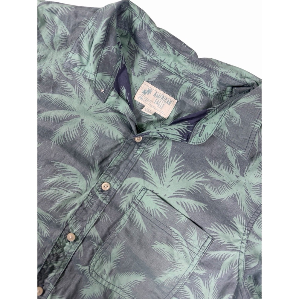 American Eagle Hawaiian Palm Tree Print Short Sleeve Button Down Shirt Size L